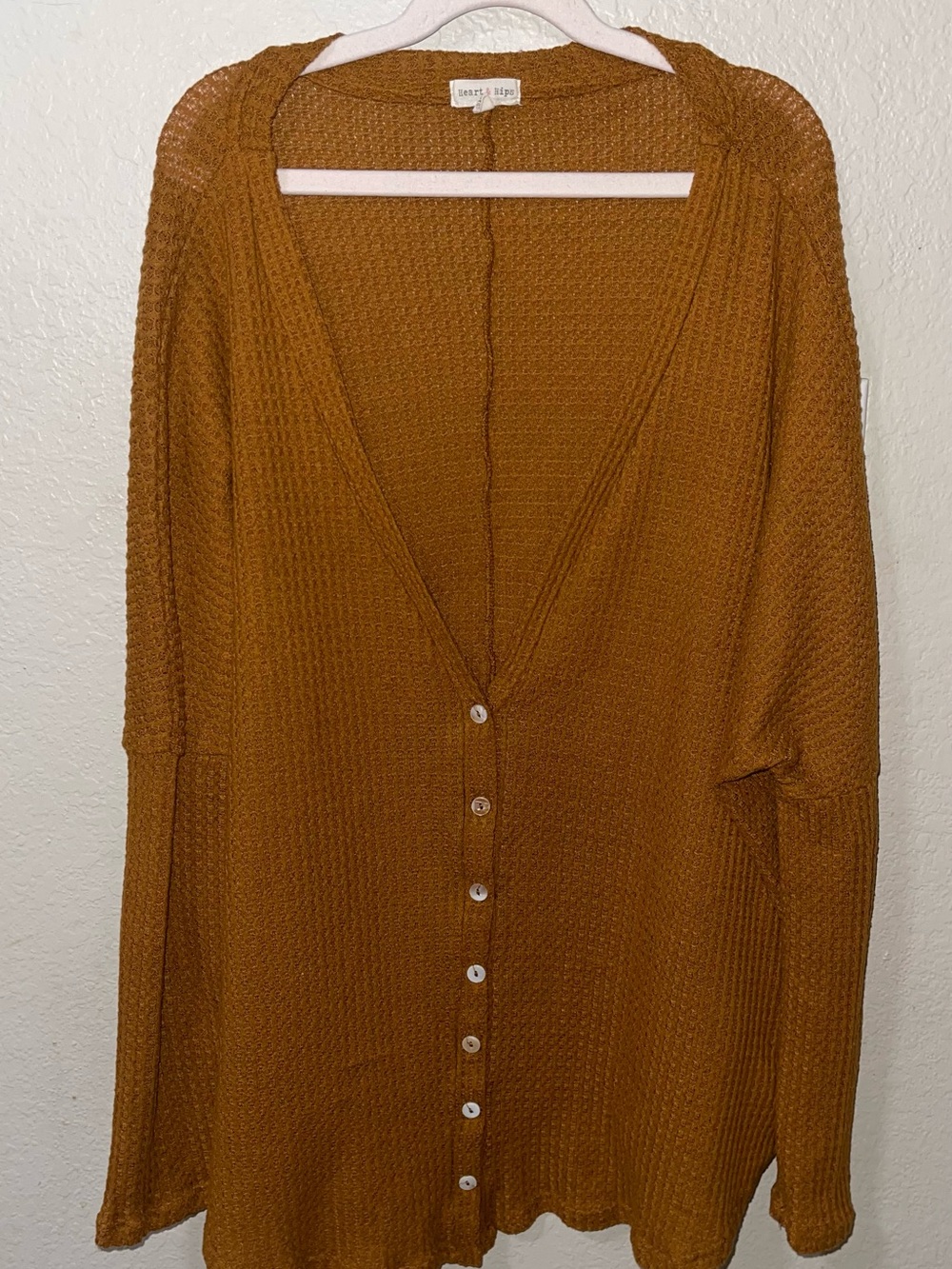Heart Hips Rust-Orange Waffle Knit Button-Front Cardigan